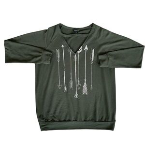 Torrid Green Pullover Arrow Print Sweatshirt Top Peekaboo Cutout Neck Size Large